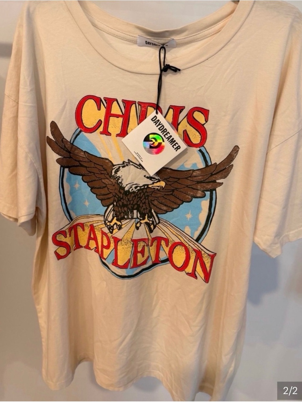 Daydreamer Chris Stapleton Red AndCream Graphic Tee with Eagle and Red Lettering